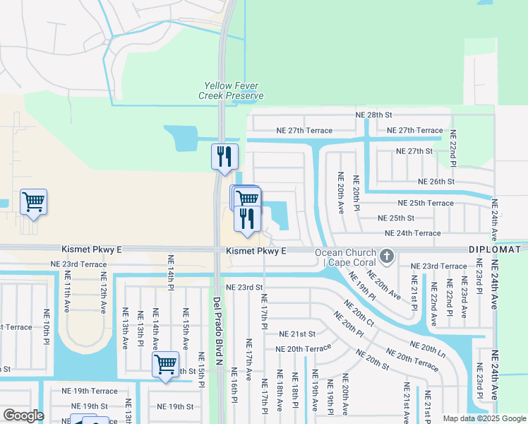 map of restaurants, bars, coffee shops, grocery stores, and more near 1763 Concordia Lake Circle in Cape Coral