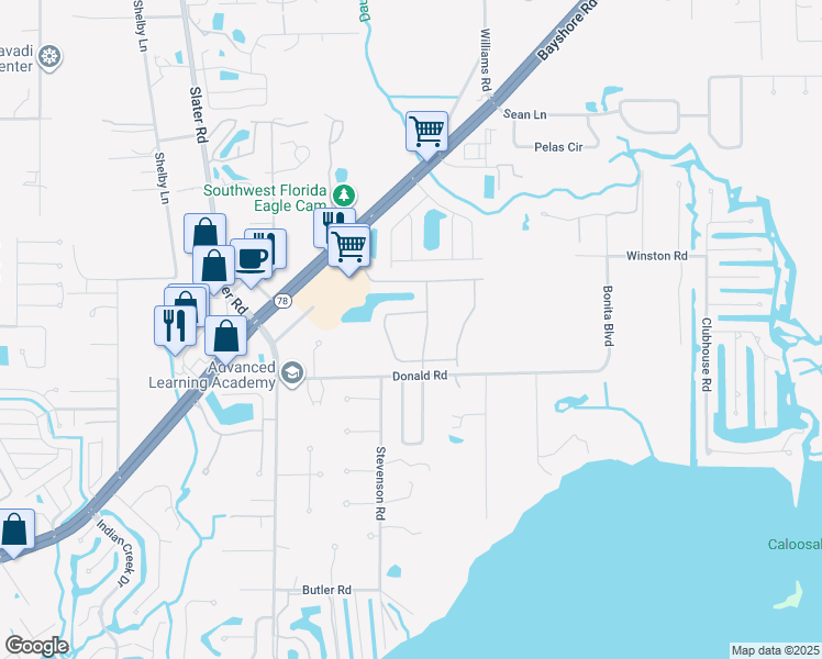 map of restaurants, bars, coffee shops, grocery stores, and more near 1011 Donald Road in North Fort Myers