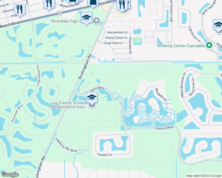 map of restaurants, bars, coffee shops, grocery stores, and more near 14160 Portico Boulevard in Fort Myers