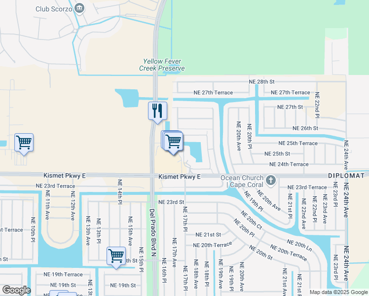 map of restaurants, bars, coffee shops, grocery stores, and more near 3305 Concordia Lake Circle in Cape Coral