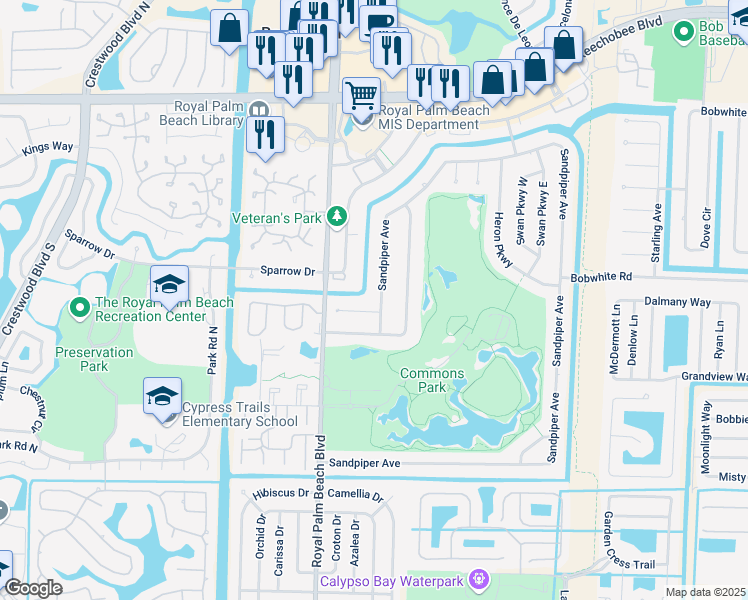 map of restaurants, bars, coffee shops, grocery stores, and more near 371 Sandpiper Avenue in Royal Palm Beach