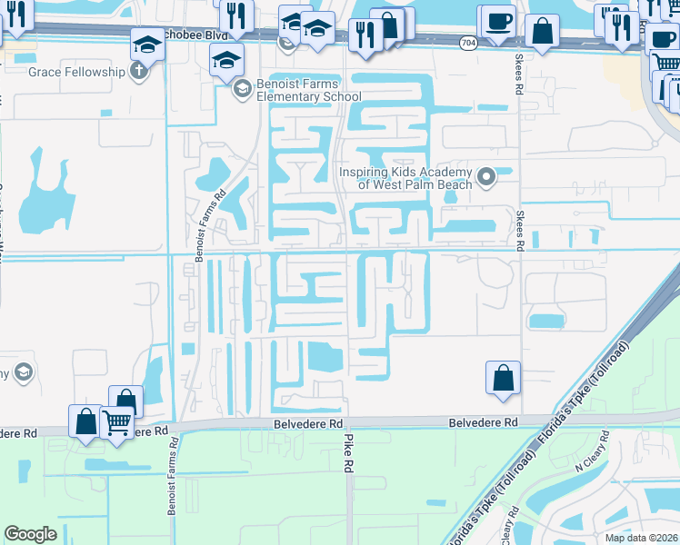 map of restaurants, bars, coffee shops, grocery stores, and more near 1475 Golden Lakes Boulevard in Royal Palm Beach