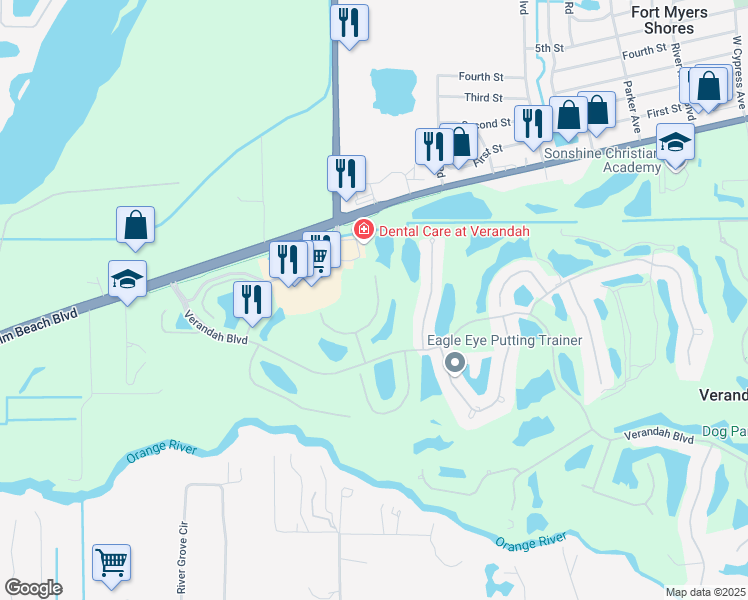 map of restaurants, bars, coffee shops, grocery stores, and more near 11970 Bramble Cove Drive in Fort Myers
