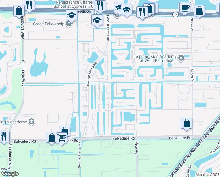 map of restaurants, bars, coffee shops, grocery stores, and more near 1186 Lake Terry Drive in West Palm Beach