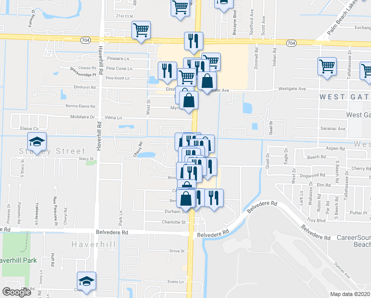 map of restaurants, bars, coffee shops, grocery stores, and more near 1451 North Military Trail in West Palm Beach