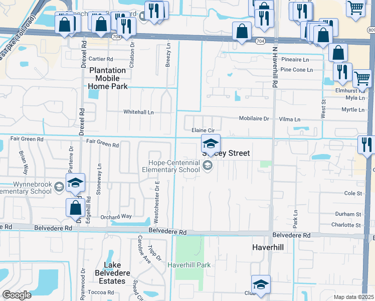 map of restaurants, bars, coffee shops, grocery stores, and more near 1437 North Stacy Street in West Palm Beach