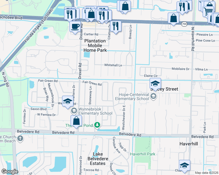 map of restaurants, bars, coffee shops, grocery stores, and more near 1414 Scottsdale Road East in West Palm Beach