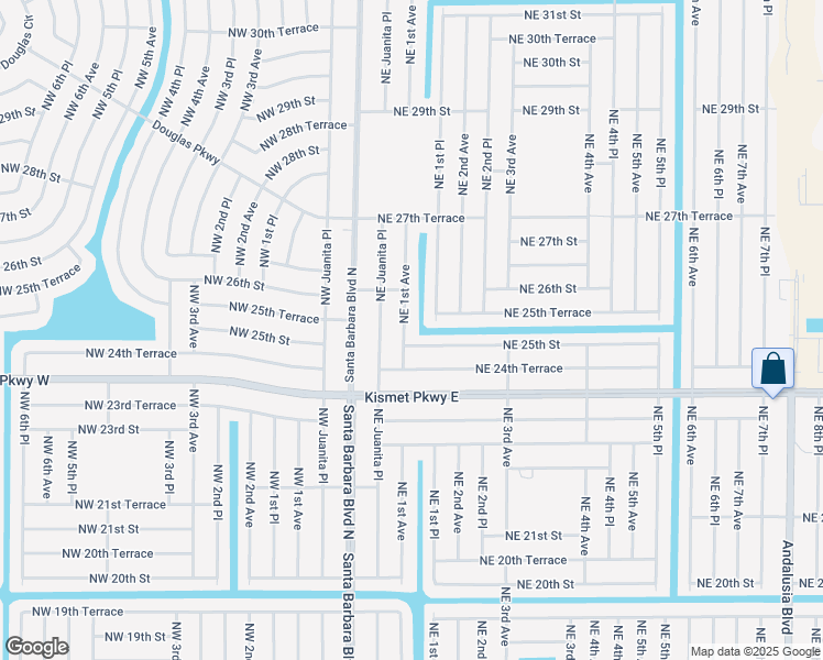 map of restaurants, bars, coffee shops, grocery stores, and more near 2507 Northeast 1st Avenue in Cape Coral