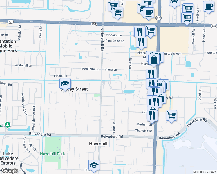 map of restaurants, bars, coffee shops, grocery stores, and more near 4920 Haverhill Commons Circle in West Palm Beach
