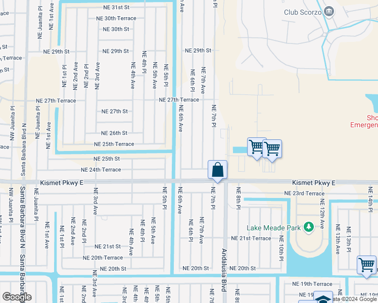 map of restaurants, bars, coffee shops, grocery stores, and more near 2506 Northeast 6th Place in Cape Coral