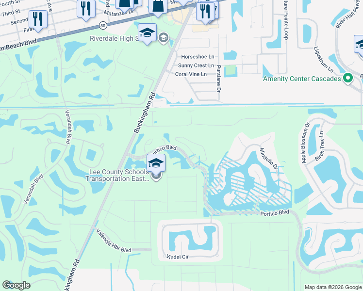 map of restaurants, bars, coffee shops, grocery stores, and more near 14160 Portico Boulevard in Fort Myers