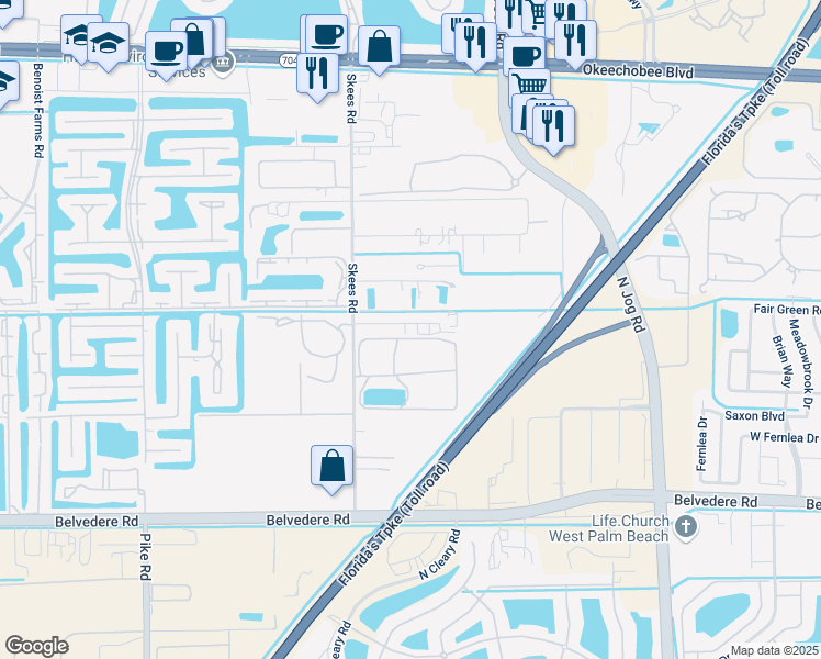 map of restaurants, bars, coffee shops, grocery stores, and more near 1444 Skees Road in West Palm Beach