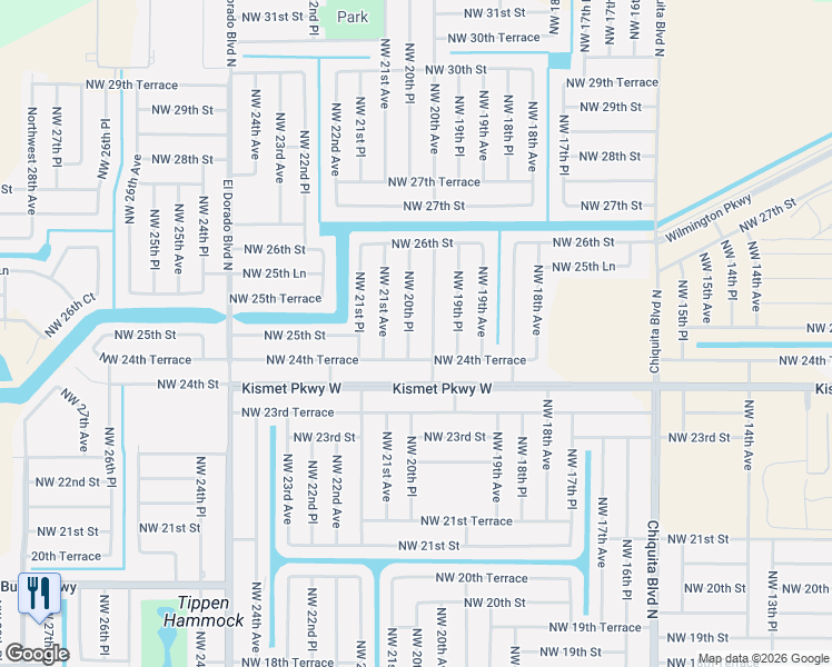 map of restaurants, bars, coffee shops, grocery stores, and more near 2426 Northwest 20th Avenue in Cape Coral