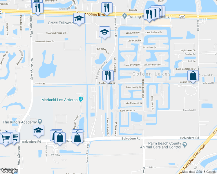 map of restaurants, bars, coffee shops, grocery stores, and more near 1186 Lake Terry Drive in West Palm Beach