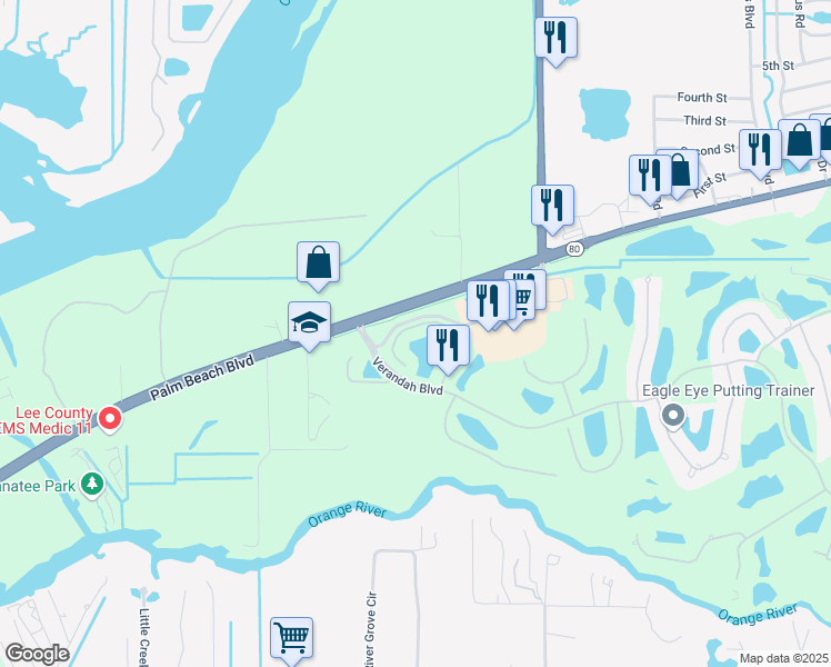 map of restaurants, bars, coffee shops, grocery stores, and more near 3141 Cottonwood Bend in Fort Myers