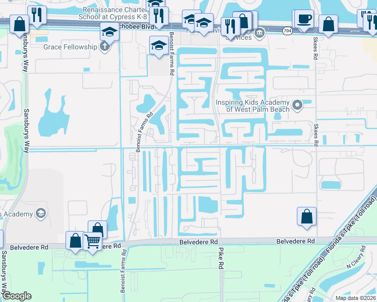 map of restaurants, bars, coffee shops, grocery stores, and more near 135 Lake Nancy Lane in West Palm Beach
