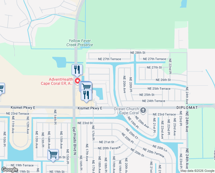map of restaurants, bars, coffee shops, grocery stores, and more near 1824 Concordia Lake Circle in Cape Coral