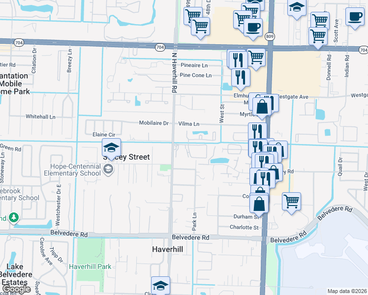 map of restaurants, bars, coffee shops, grocery stores, and more near 4920 Haverhill Commons Circle in West Palm Beach