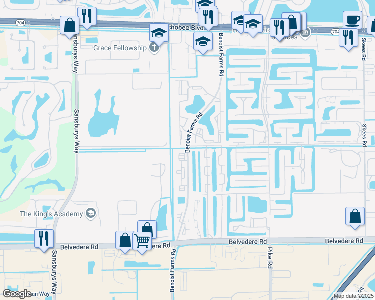 map of restaurants, bars, coffee shops, grocery stores, and more near 1251 Benoist Farms Road in West Palm Beach