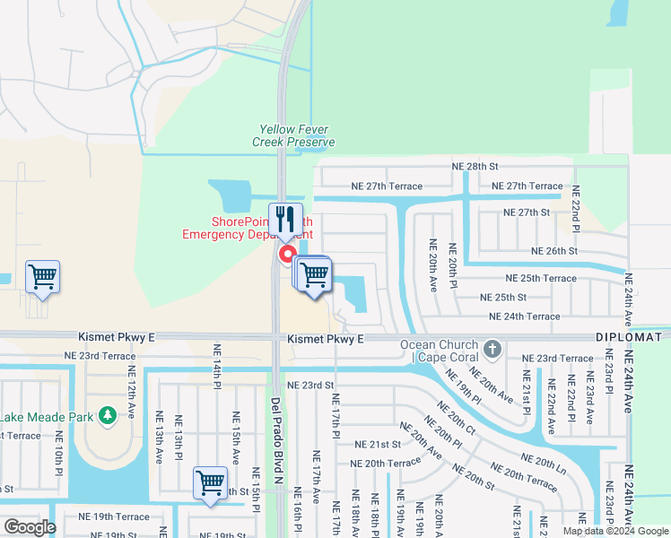 map of restaurants, bars, coffee shops, grocery stores, and more near 3305 Concordia Lake Circle in Cape Coral