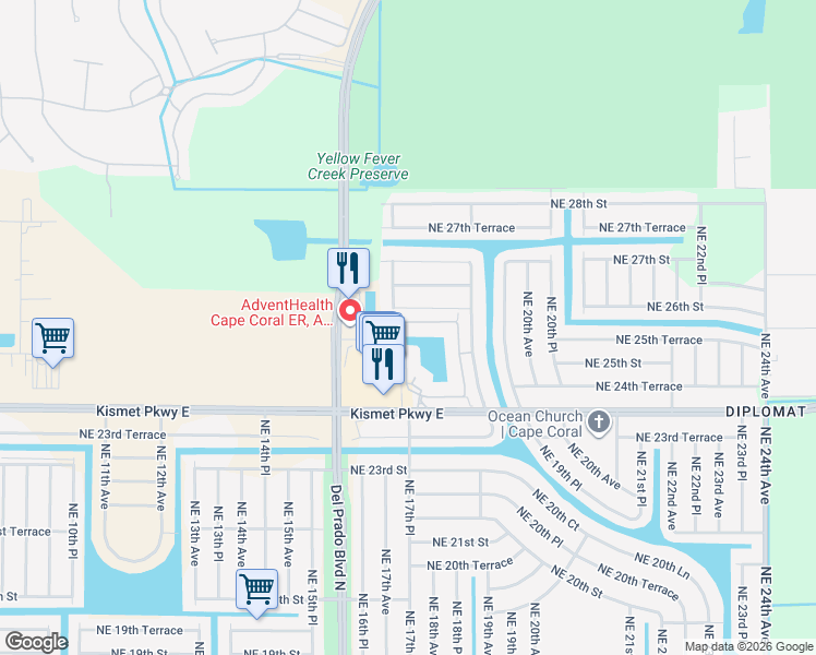map of restaurants, bars, coffee shops, grocery stores, and more near 3305 Concordia Lake Circle in Cape Coral