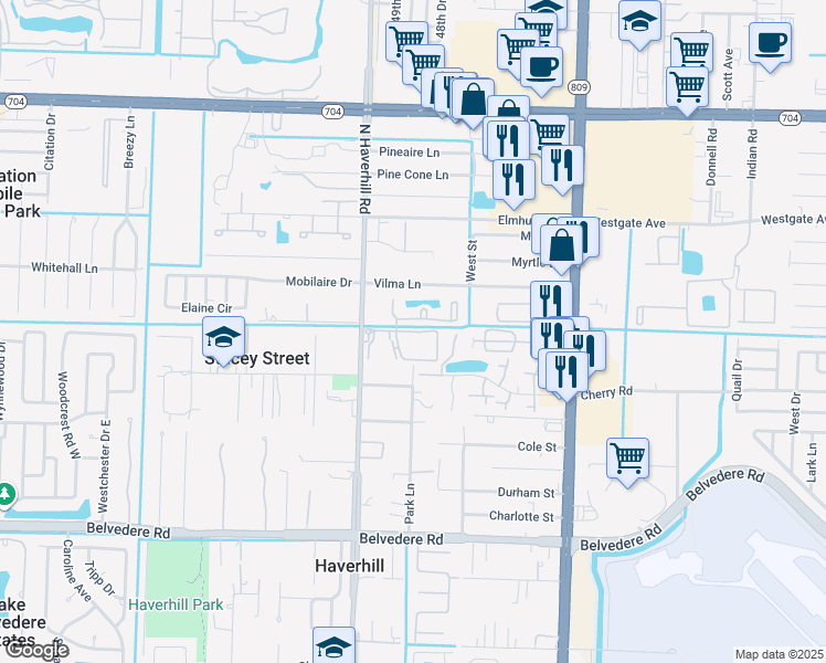 map of restaurants, bars, coffee shops, grocery stores, and more near 4961 Haverhill Commons Circle in West Palm Beach
