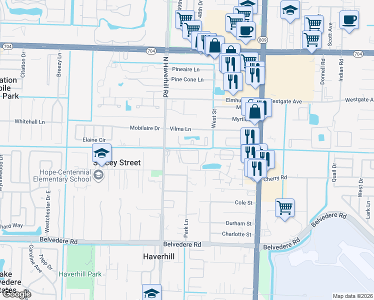 map of restaurants, bars, coffee shops, grocery stores, and more near 4961 Haverhill Commons Circle in West Palm Beach