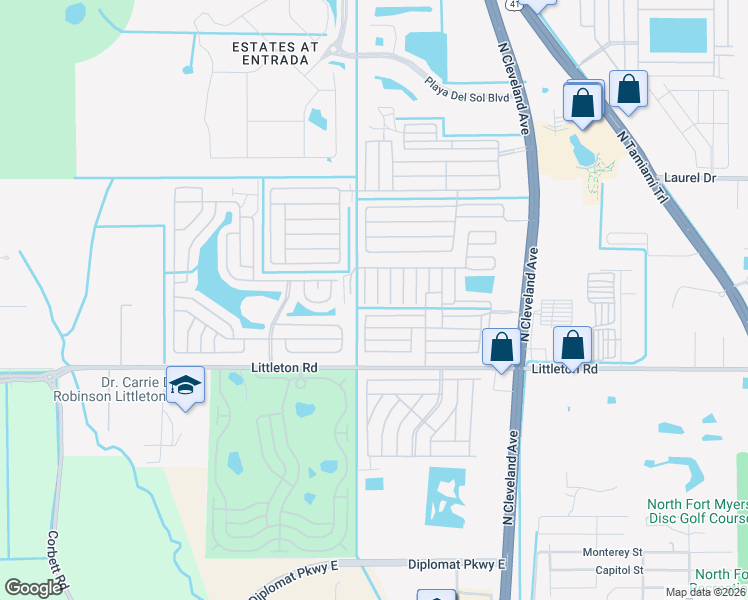map of restaurants, bars, coffee shops, grocery stores, and more near 301-399 Hans Brinker St in North Fort Myers
