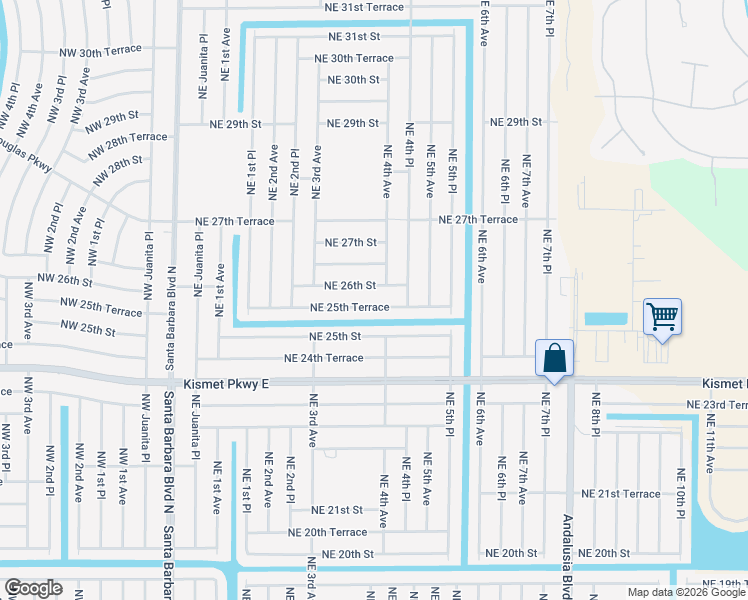 map of restaurants, bars, coffee shops, grocery stores, and more near 343 Northeast 25th Terrace in Cape Coral
