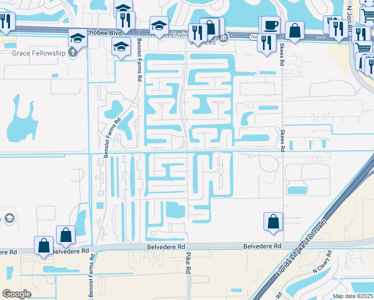 map of restaurants, bars, coffee shops, grocery stores, and more near Golden River Dr & Golden Lakes Blvd in West Palm Beach