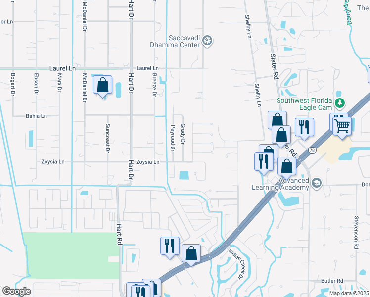 map of restaurants, bars, coffee shops, grocery stores, and more near 7585 Grady Drive in North Fort Myers