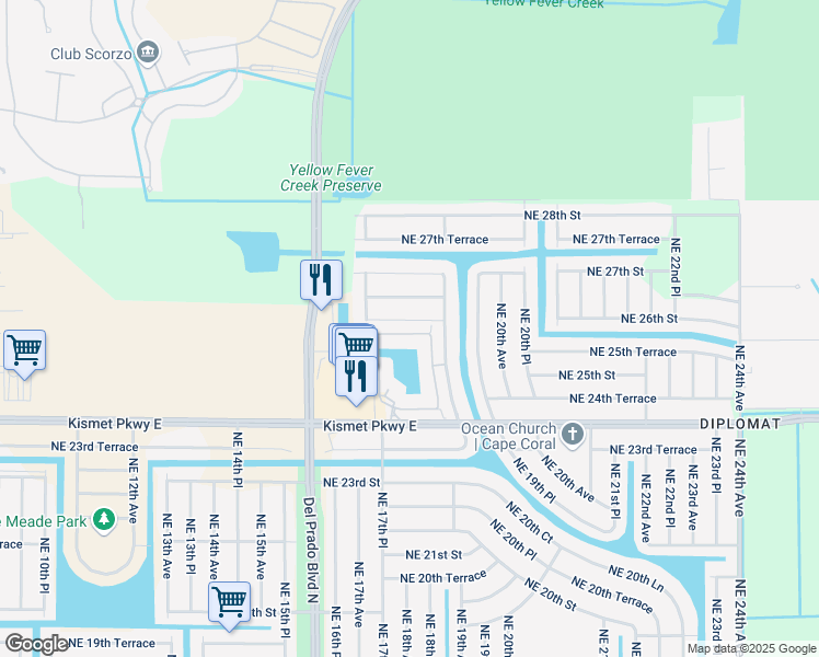 map of restaurants, bars, coffee shops, grocery stores, and more near 1806 Concordia Lake Circle in Cape Coral