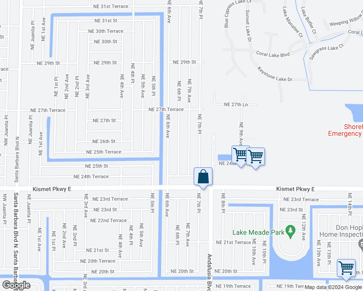 map of restaurants, bars, coffee shops, grocery stores, and more near 2527 Northeast 6th Place in Cape Coral
