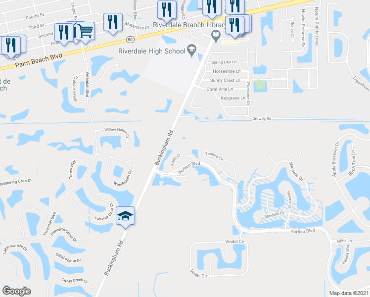 map of restaurants, bars, coffee shops, grocery stores, and more near 3150 Hampton Boulevard in Fort Myers