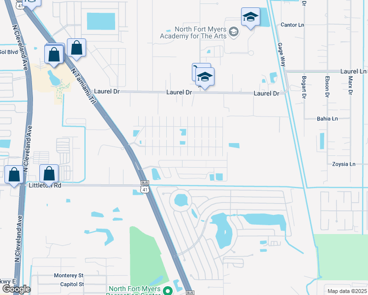 map of restaurants, bars, coffee shops, grocery stores, and more near 745 Easy Street in North Fort Myers