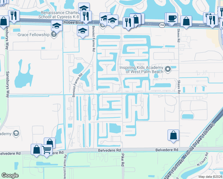 map of restaurants, bars, coffee shops, grocery stores, and more near 102 Judy Lane in West Palm Beach