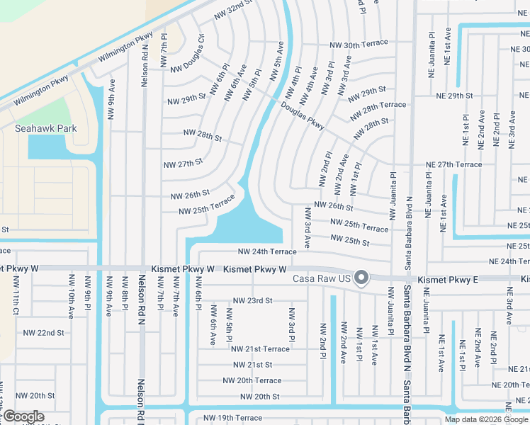 map of restaurants, bars, coffee shops, grocery stores, and more near 342 Northwest 25th Terrace in Cape Coral