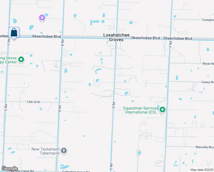map of restaurants, bars, coffee shops, grocery stores, and more near 1625 E Road in Loxahatchee