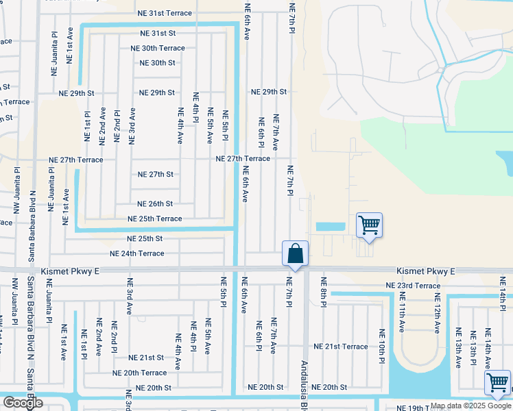 map of restaurants, bars, coffee shops, grocery stores, and more near 2530 Northeast 6th Place in Cape Coral