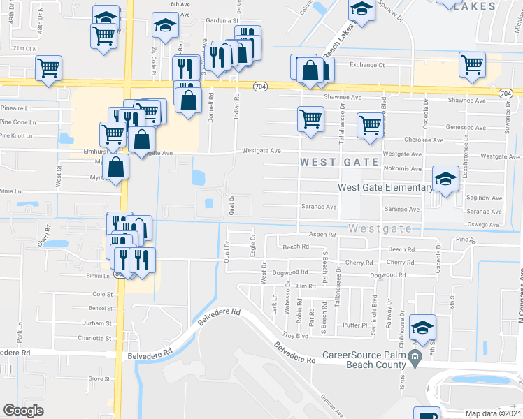 map of restaurants, bars, coffee shops, grocery stores, and more near 3980 Saranac Avenue in West Palm Beach