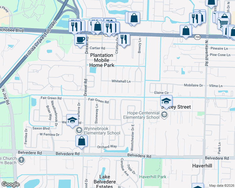 map of restaurants, bars, coffee shops, grocery stores, and more near 1524 Citation Drive in West Palm Beach