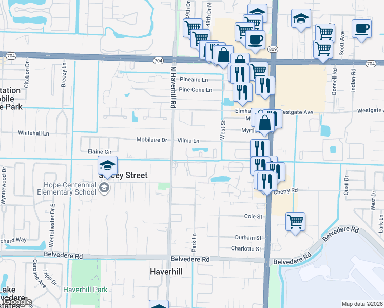 map of restaurants, bars, coffee shops, grocery stores, and more near 4961 Haverhill Commons Circle in West Palm Beach