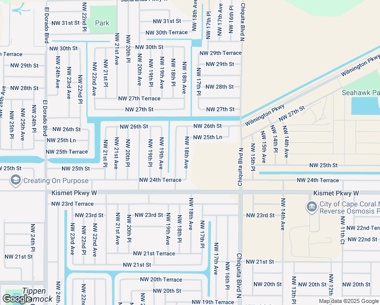 map of restaurants, bars, coffee shops, grocery stores, and more near 2523 Northwest 18th Avenue in Cape Coral