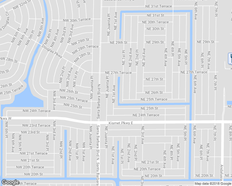 map of restaurants, bars, coffee shops, grocery stores, and more near 2531 Northeast 1st Avenue in Cape Coral