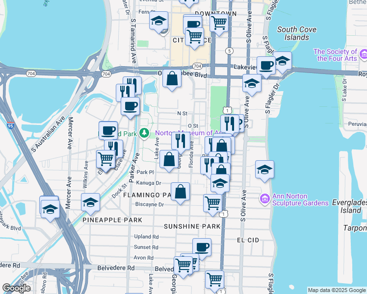 map of restaurants, bars, coffee shops, grocery stores, and more near 1506 Georgia Avenue in West Palm Beach