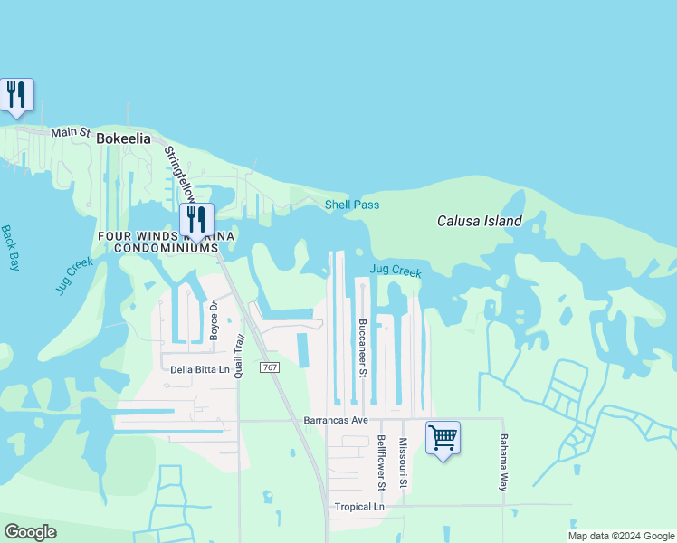 map of restaurants, bars, coffee shops, grocery stores, and more near 16461 Porto Bello Street in Bokeelia