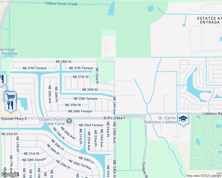 map of restaurants, bars, coffee shops, grocery stores, and more near 2319 NE 26th St in Cape Coral