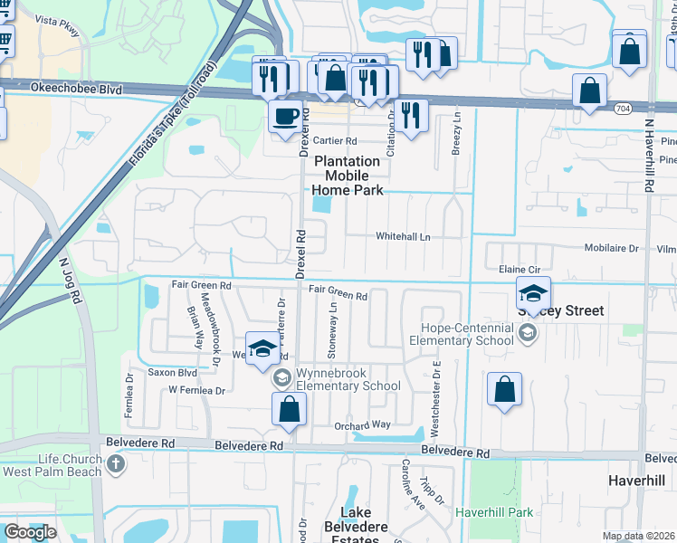 map of restaurants, bars, coffee shops, grocery stores, and more near 5911 Oro Verde Boulevard in West Palm Beach