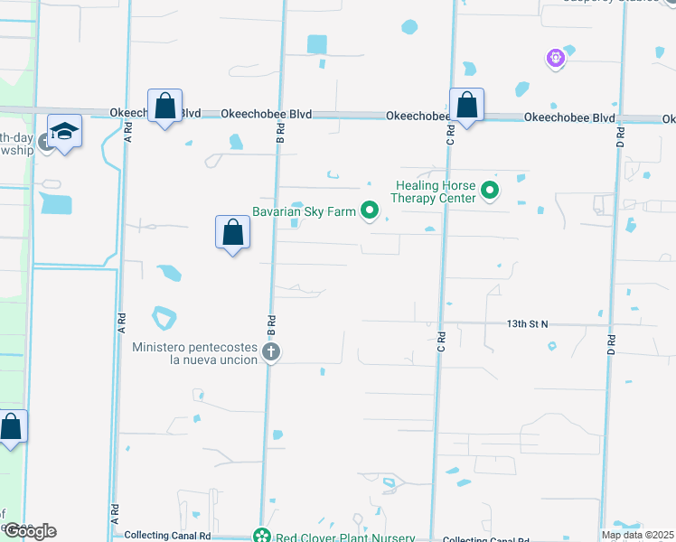 map of restaurants, bars, coffee shops, grocery stores, and more near 15304 Los Angeles Drive in Loxahatchee