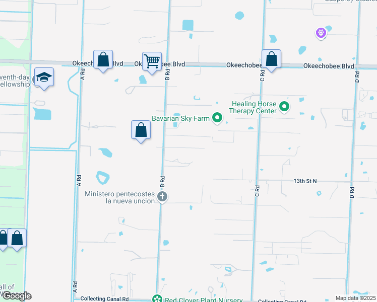 map of restaurants, bars, coffee shops, grocery stores, and more near 15304 Los Angeles Drive in Loxahatchee
